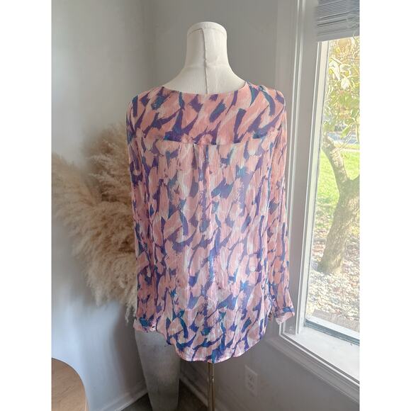 Anthropologie Maeve Pink Painted Sheer Silk Blouse Womens Size 12 Pleated Top - Picture 10 of 13